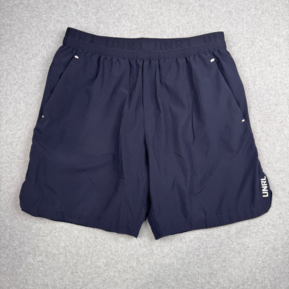 UNRL Shorts Mens Large Navy Blue Athletic Performance Gym Running Logo Training